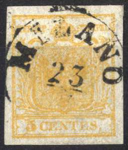 1850, 5 Cent. giallo arancio, ... 
