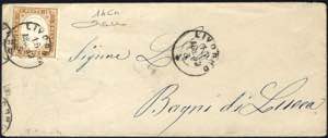1861, 10 Cent. bruno rossastro su lettera da ... 