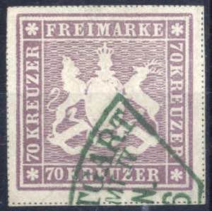 1873, 70 Kr braunpurpur, grüner ... 