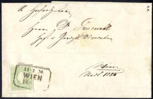 1859, 3 Kr. hellgrün auf Stadtbrief von ... 