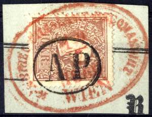 1859, A P, Ovalstempel zusammen mit rotem ... 