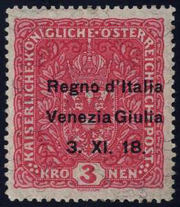 1918, Venezia Giulia, 3 Kr. rosa carminio, ... 
