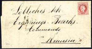 1867, Umschlag - Ausschnitt, 5 Kr. rot ... 