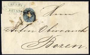 1861, Ganzsachenausschnitt, 15 Kr. blau ... 