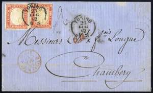 1862, lettera doppio porto da Torino il ... 