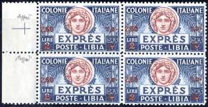 1927/33, 2,50 su 2 Lire azzurro, quartina, ... 