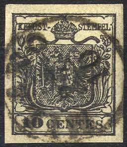 1850, 10 Cent. nero intenso, usato, cert. ... 