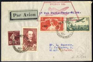 1937, Erstflug Paris-Mailand vom 7.4., Mi. ... 