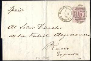 1876, Brief aus Bute Docks am 8.6. nach Reus ... 