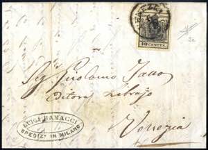 1850, 10 Cent. nero carbone su lettera da ... 