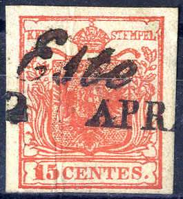 1850, Pieghe di carta, 15 Cent. rosso ... 