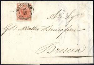 1850, Pieghe di carta, 15 Cent. rosso, ... 