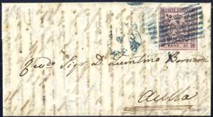 1856, lettera per Aulla affrancata con 10 c. ... 