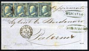1859, lettera assicurata da Licata (ovale ... 