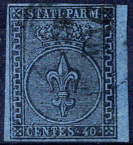 1852, 40 Cent. azzurro, ben marginato (Sass. ... 