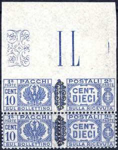 1945, Pacchi, 10 Cent. azzurro, coppia ... 