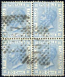 1867, 20 Cent. azzurro, tiratura di Torino, ... 