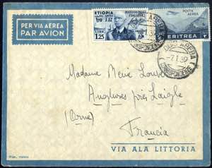 1939, Lettera da Addis Abeba 7.1.1939 per ... 