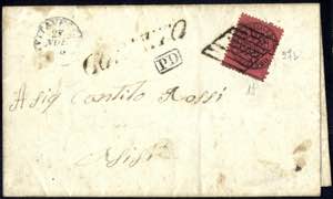 1868, 20 Cent. rosso bruno scuro con formato ... 