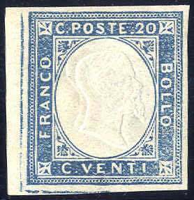 1861, Non emessi, 20 Cent. azzurro con ... 