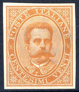 1879, Umberto I, 20 Cent. arancio, prova ... 