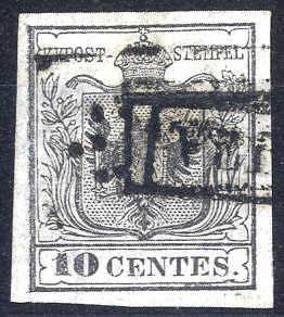 1850, 10 Cent. grigio argenteo, usato, ... 