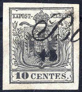 1850, 10 Cent. grigio nero, usato, ... 