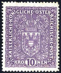 1917, Wappen, 10 Kr. hellviolett, graues ... 