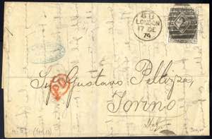 1874, 6 P. grau auf Auslandsbrief von London ... 