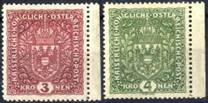 1916, Wappen 3 und 4 Kronen im Breitformat, ... 