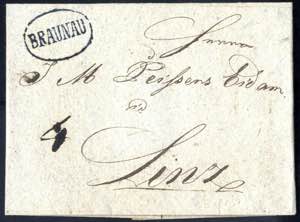 BRAUNAU, Ovalstempel auf Brief vom 12.1.1837 ... 