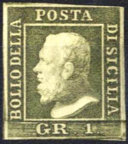 1859, 1 gr. verde oliva III tavola carta di ... 