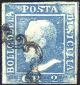 1859, 2 gr. azzurro II tavola, ritocco 81 ... 