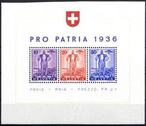 1936, Pro Patria, drei Marken, ein ... 