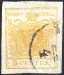 1850, 5 cent. giallo arancio chiaro su carta ... 