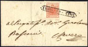 1850, lettera affrancata con 15 cent. con ... 