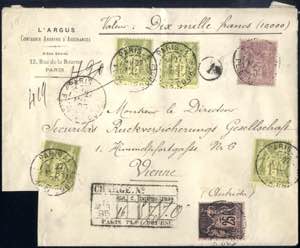 1895, eingeschriebener Wertbrief von Paris ... 