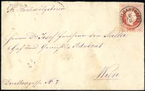 Engelhartszell 6.6 1867, Briefkuvert mit 5 ... 