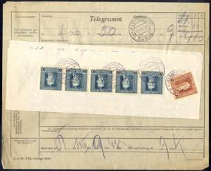 1918, Telegramm vom Etappenpostamt SABAO ... 