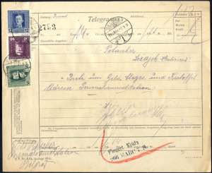 1918, Telegramm vom Belgrad mit ... 