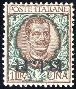 1922, 1 lira bruno e verde con soprastampa ... 