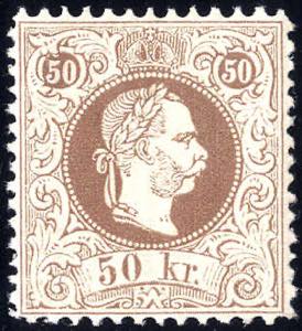 1874, 50 Kr. braun, LZ 10½ x 12, seltenes ... 