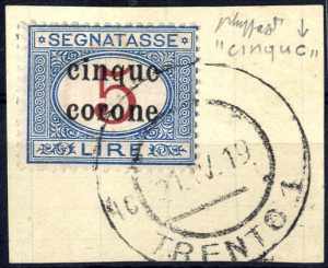 1919, Trento e Trieste, 5 Corone su ... 