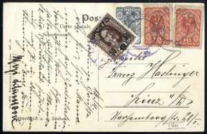 1916/21, Lot 15 Poststücke mit Portomarken