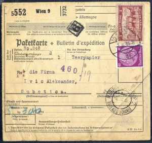 1938, Paketkarte von Wien 7.11.1938 nach ... 