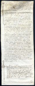 1496, Briefabschnitt aus einer Rotula vom ... 