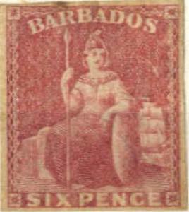 1858, sitzende Britannia, 6 P braunrosa, ... 