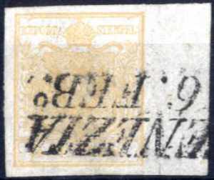 1850, 5 cent I° tipo ocra arancio su carta ... 