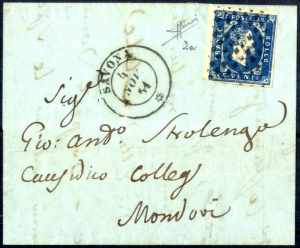 1851, lettera da Savona il 4.11 per Mondovi ... 