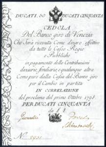 1798, Lombardo-Veneto, Cedola per 50 Ducati ... 